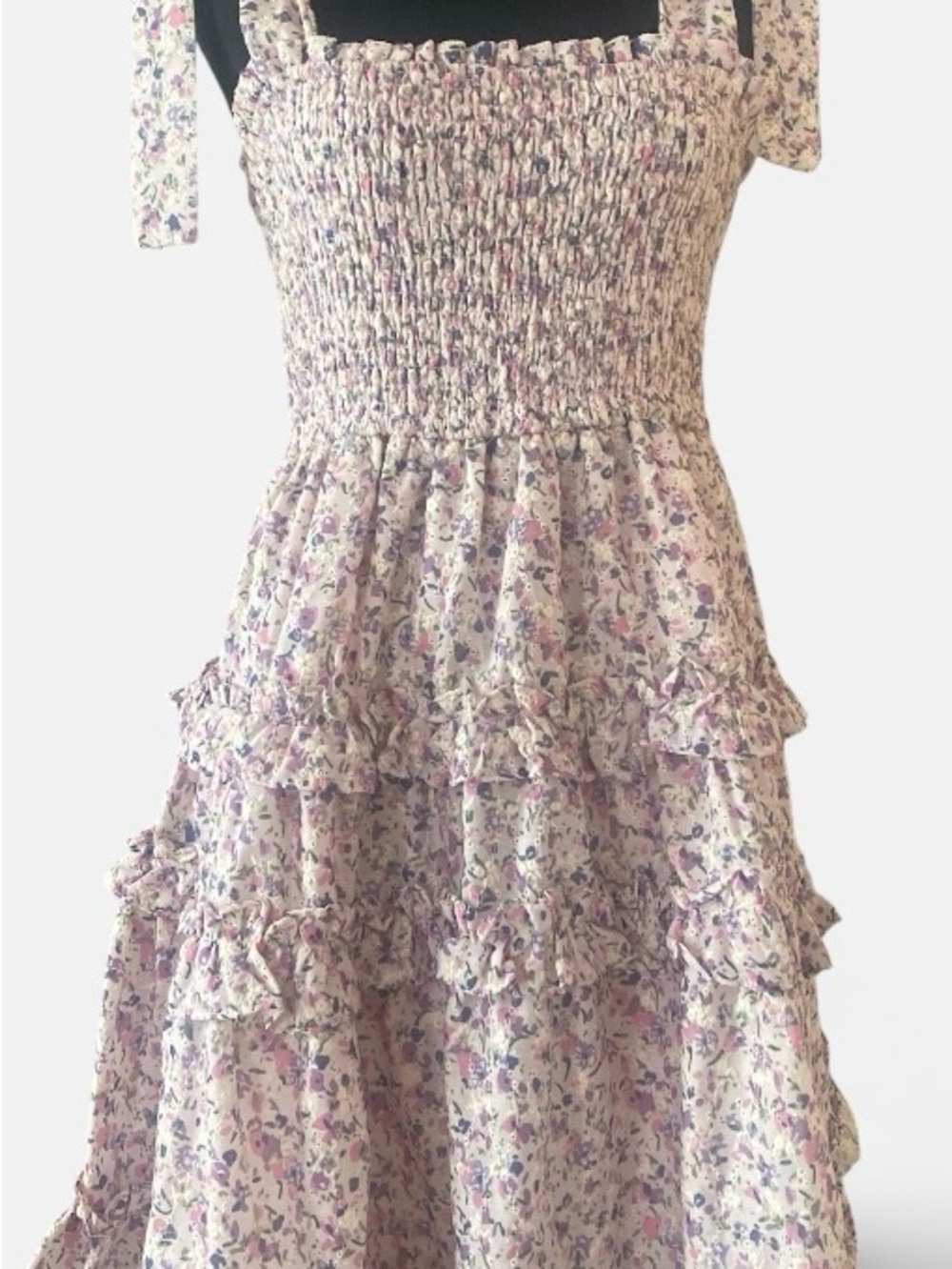 Storia Lavender Floral Tie-Shoulder Smocked Midi Dress - Picture 3 of 4